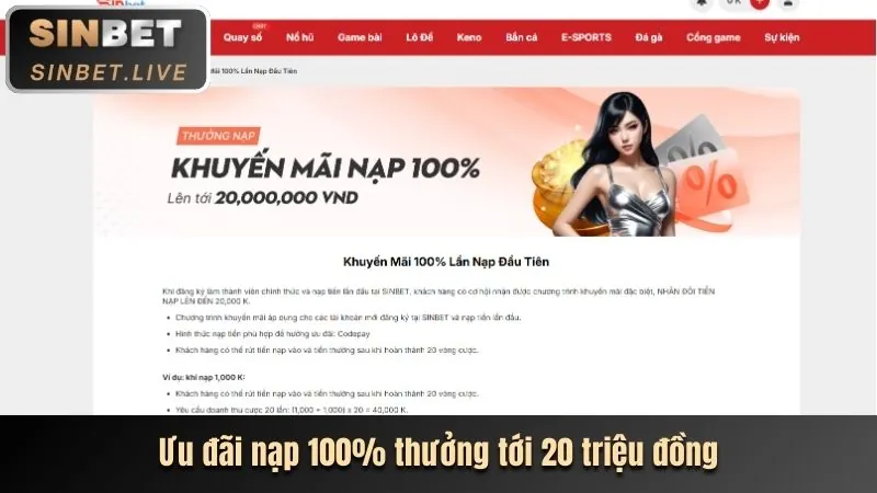 Thưởng nạp đầu 100%